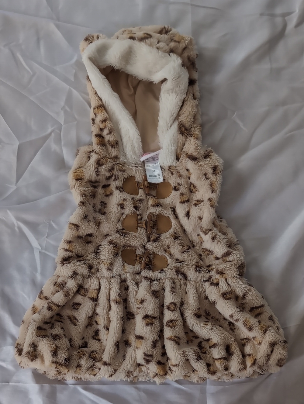 Toddler Faux Fur Hooded Leopard Print Vest - Beige